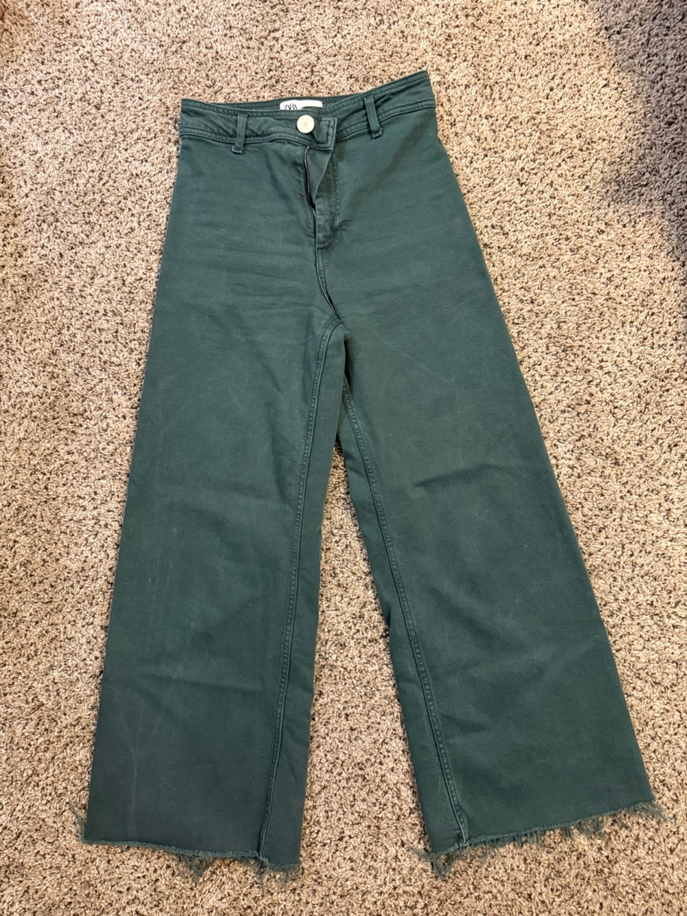 Zara Wide-Leg High-Rise Jeans in Deep Green
